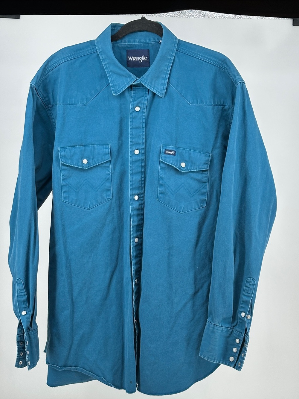 Vintage Wrangler Men's 2XLT Teal Button-Down Western Shirt Denim Classic Ranch